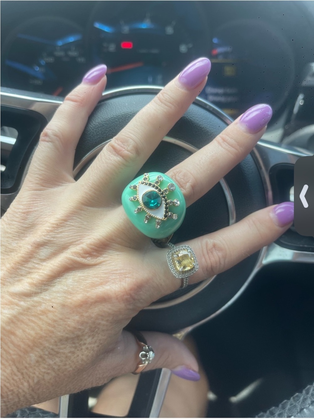 Kurt Geiger Mint Green Cocktail Ring with Teal Crystal and Gold Accents